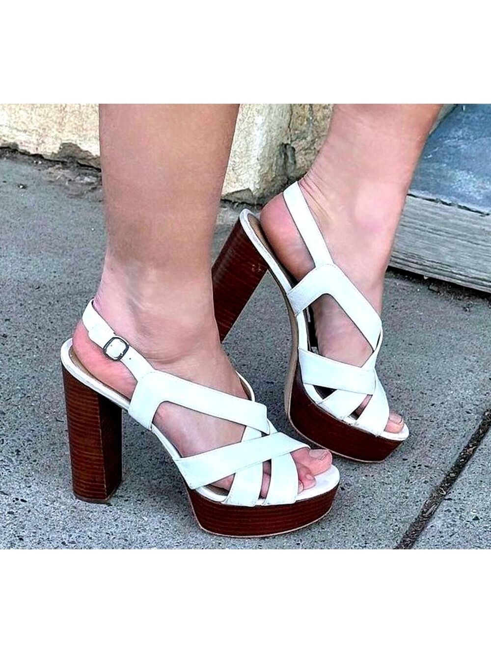 Michael Kors Ivory Leather Platform Wedge Sandals Size 9M